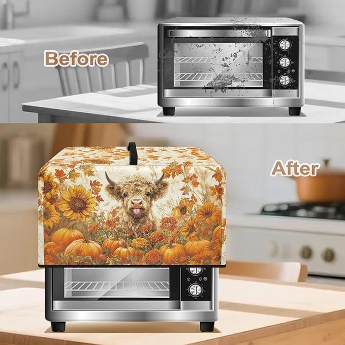Microwave Ovens Dust Cover, Thanksgiving Highland Cattle Heat-Resistant Waterproof Polyester Oven Protection Case for Microwave Oven Smart Oven Toaster Stainless Steel Oven