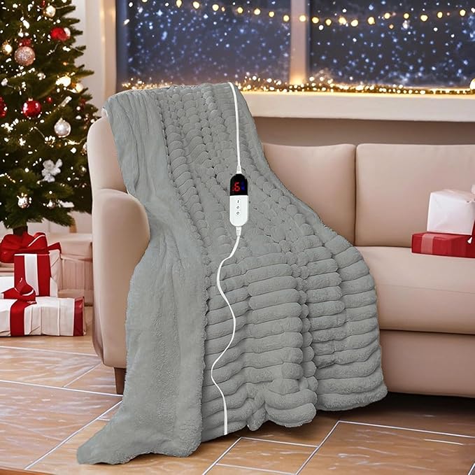 Heated Blanket - Electric Blanket with Dual Controller 6 Heating Levels & 10 Hour Auto Off Fast Heating Blanket, ETL Certified (90X100 Inch,Light Gray)
