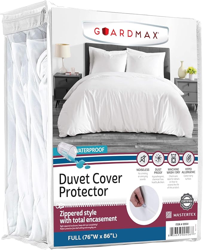 Guardmax Waterproof Duvet Cover - Jersey Fabric with Zipper Closure | Premium Quality, Bed Bug & Allergen Proof Full (76 x 86)