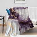 Modern Marble Blanket, Abstract Luxury Baroque Golden Purple White Stone Veins Pattern Soft Warm Cozy Plush Flannel Covers for Livingroom Bedroom Couch Chair Camping Travel Home Decor Tapestry 60x80in