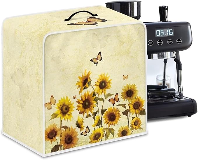 Mumeson Sunflower Coffee Maker Dust Cover for Home Kitchen Decor, Modern Stand Mixer Cover with Coffee Beans Design