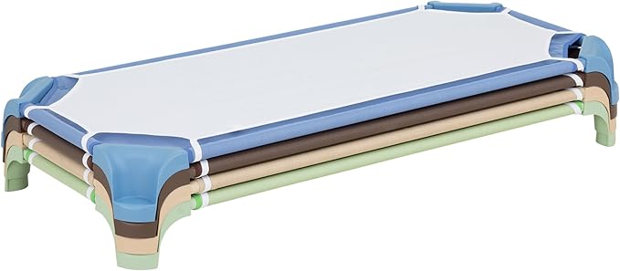 Sprogs Deluxe Heavy-Duty Childrens Standard 52"L Stackable Daycare Cot with Easy Lift Corners Cots for Preschool Kids Sleeping, Resting, and Naptime, SSPG-16139-AN-24PK, Natural Colors (Pack of 24)