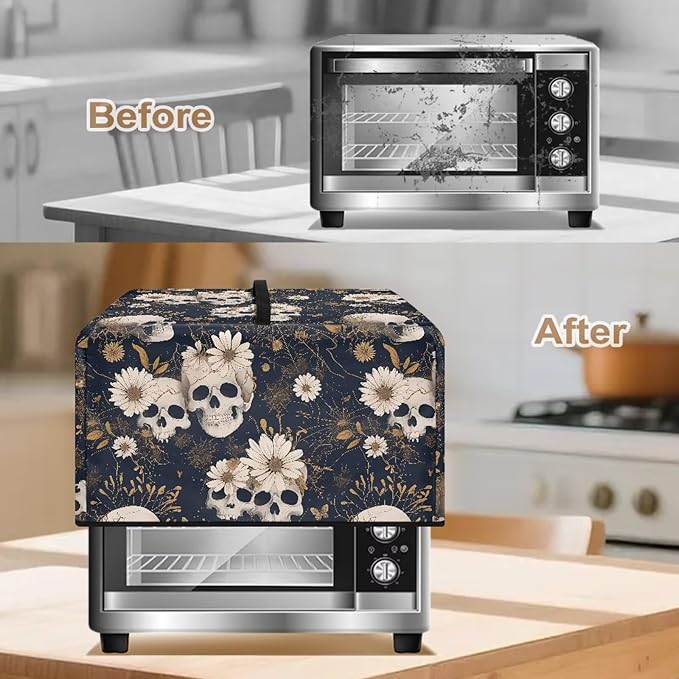 Microwave Oven Cover, Skull Halloween Dust Oil Proof Waterproof Machine Protector Decorative Kitchen Appliance Cover Reusable Microwave Food Covers Prevents Splatters Universal Size