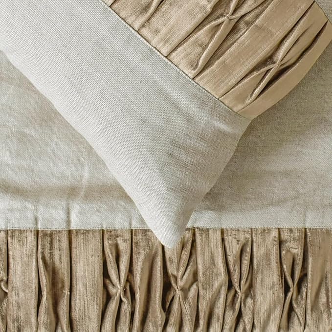 The HomeCentric King/Queen/Twin Brown Decorative Queen 74"x18" Bed Runner with Two Pillow Cover, Patchwork, Pintucks Bed Scarf on Velvet Fabric - Cascade Pleats