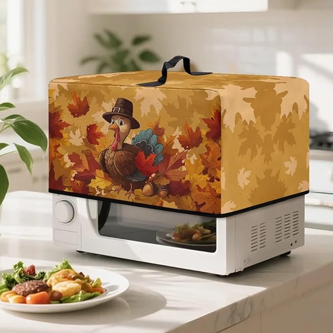 Microwave Oven Dust Cover, Thanksgiving Turkey Waterproof Polyester Dust Cover for Microwave Oven for Most Standard Microwaves Easy to Clean