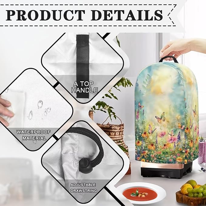 Daisy Floral Butterfly Drawstring Blender Cover Kitchen Appliance Anti Fingerprint Dust Protection Stain Resistant Coffee Maker Food Processor Cover Stand Mixer Cover