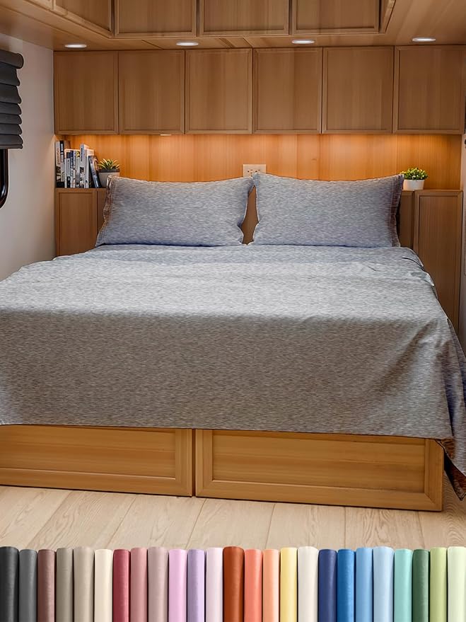 RV Short Queen Sheet Set 60 X 75 - 4 Piece RV Short Queen Bed Sheets - Soft, Breathable & Cooling - Designed for Bunks, Trailers & Campers - Fits 8” to 12" Mattress - Luxury Bedding - Heathered Grey