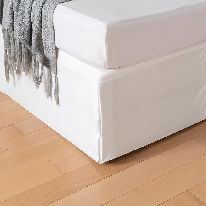 Queen Bed Skirt, Grid Plaid Soft Quadruple Pleated Ruffle Bed Skirt, Tailored Dust Ruffle 18 Inch Drop Easy Fit, Machine Washable (White)