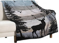 Rustic Deer Throw Blanket, Retro Cabin Farmhouse Country Lodge Blue Brown Wooden Board Wild Forest Animals Deer Bird Print Warm Cozy Blanket for Bed Couch Sofa Travel, 60"x80"