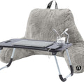 Nestl Fur Reading Pillow with Laptop Lap Desk, Stylish Back Pillow for Sitting Up, Lap Desk with Reading Pillows for Sitting in Bed Adult & Kids, Faux Fur Chair Pillow with Arms - Grey