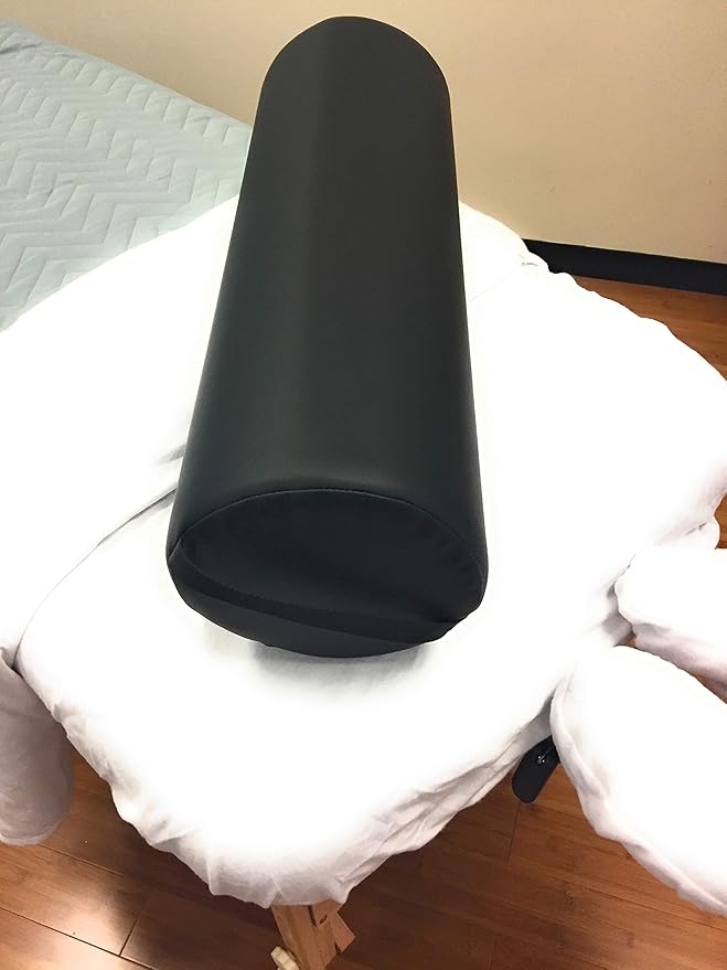 Fluffy Massage Bolster Pillow by NRG - 8"W x 26"L Full Round Massage/Spa Table Bolster with Carrying Strap - Supports Neck, Knees or Ankles - PVC Free Vinyl Upholstery - CFC Free Foam - Color: Black