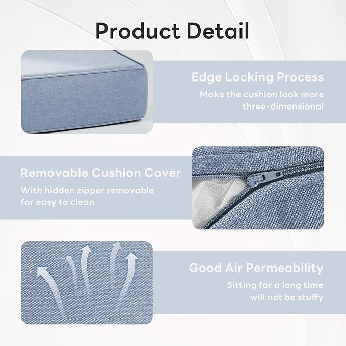 6" Thicker Outdoor Chair Cushion 9 Sets - 24" *24" *6" Waterproof Patio Furniture Cushions with Removable Cover, 28D High Density Sponge Filling Thicken Outdoor Patio Cushions - Baby Blue