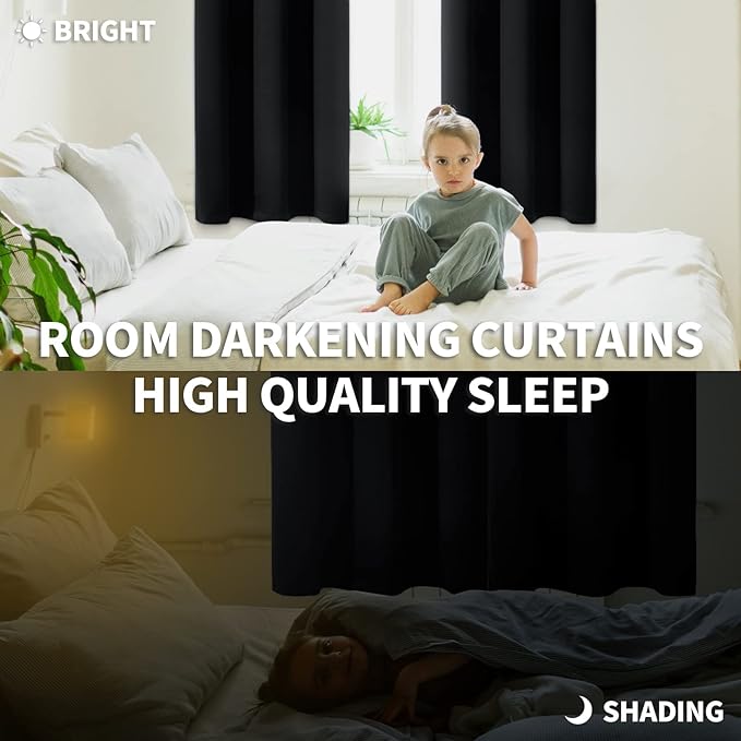 BGment Short Black Out Curtains for Bedroom Window 45 Inches Long - Black Thermal Insulated Drapes with Rod Pocket Room Darkeing Privacy Blinds for Kitchen Bathroom Window, 42 x 45 Inch, 2 Panels