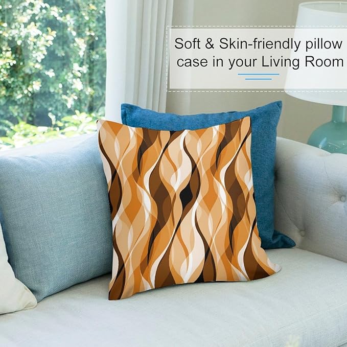 Orange Throw Pillow Covers Modern Abstract Burnt Orange Striped Decorations for Bedroom Living Room Farmhouse Sofa Pillows Bed Couch 12x12 Inch