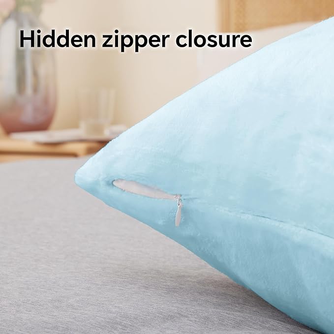 BEDELITE Flannel King Size Pillow Cases Set of 2, Super Soft Fleece Pillowcases with Zipper for Bedroom, Sofa, Couch,Luxury Cozy Fuzzy Velvet Pillow Shams for All Seasons(20x36 Inches,Blue)