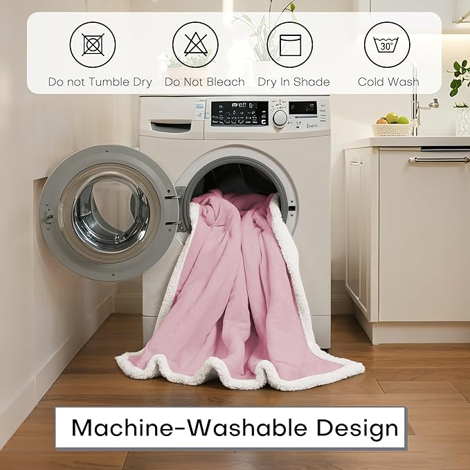 Electric Heated Blanket Full Size 72"x84" - Dual-Sided with Microplush & Sherpa Fabric, 4 Heat Settings & 10 Hours Auto Off, Machine Washable - Pale Pink