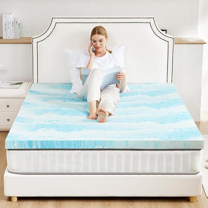 Sweetcrispy Mattress Topper Full, 4 Inch Thick Memory Foam Gel Infused Cooling Toppers Pad for Full Size Bed, Sleeper Sofa, RV, Camper, CertiPUR US Certified, Ventilated and Breathable, Blue