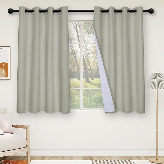 Easy-Going Linen Look 100% Blackout Curtain 52x63 Inch Window Curtain Drapes for Bedroom, Living Room Thermal Insulated Room Darkening (Set of 2 Panels, Stone)