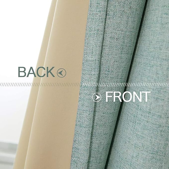 MIULEE Linen Texture Curtains for Bedroom Solid 100% Blackout Thermal Insulated Seafoam Green Curtains Grommet Room Darkening Drapes for Living Room Nursery 52x72 Inch (2 Panels)