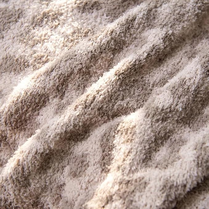 Soft Fuzzy Fluffy Leopard Knitted Throw Blanket,Cozy Plush Fleece Comfy Microfiber Blanket for Couch Sofa Bed,Linen/Warm Gray