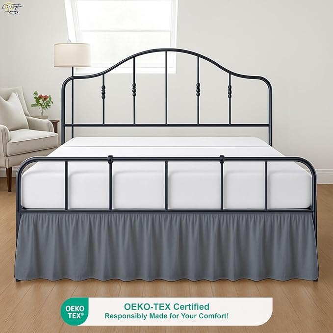 Cottington Lane Ruffled Bed Skirt Twin Size with Split Corner, Brushed Microfiber Hotel Quality Dark Grey Dust Ruffle, 16 Inch Drop Gathered Bedskirt, Soft and Stylish, Shrinkage and Fade Resistant