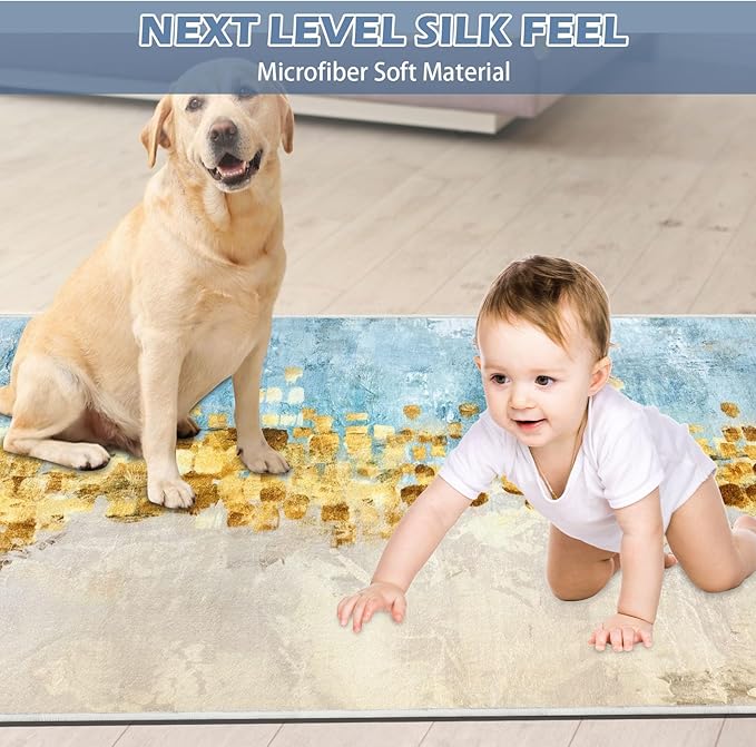 Runner Rug Washable 2x45 FT, Non Slip Rubber Backing Abstract Carpet, Soft Area Rugs for Bedroom Kitchen Hallway Entryway Bathroom, Customized