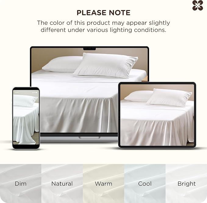 Bedsure Bamboo Rayon Cotton Sheets, Queen Sheet Set, Cooling, GentleSoft, Breathable, Deep Pocket Up to 18 Inches, Hotel Luxury Bedding for Hot Sleepers, White