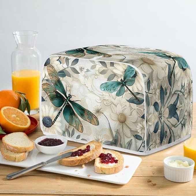 Dragonfly Daisy Toaster Cover 2 Slice Stain Resistant Bakeware Covers，Washable Kitchen Broiler Organizer Bag Fit for Most Standard Toasters, Machine Covers