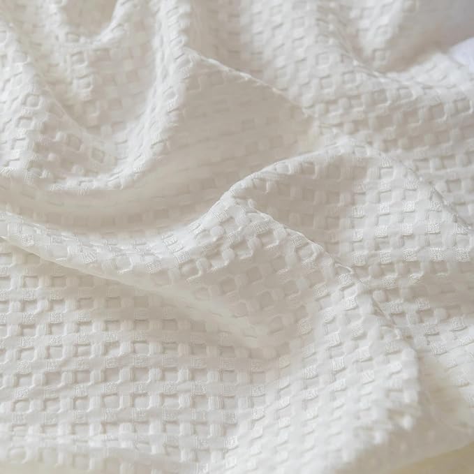 King Bed Skirt, Wrap Around Bed Skirt with Pleated Corner, 12 Inch Drop Pleated Waffle Weave Bedskirts, Anti-Slip, Microfiber, Ivory, 12'' King