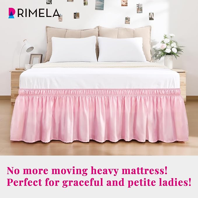 RIMELA Bed Skirt Twin Size Dusty Pink 15 Inch Drop, Wrap Around Elastic Bedskirt, Dust Ruffle for Adjustable Bed Base Soft Durable Fabric Machine Washable Easy to Install Bed Skirts