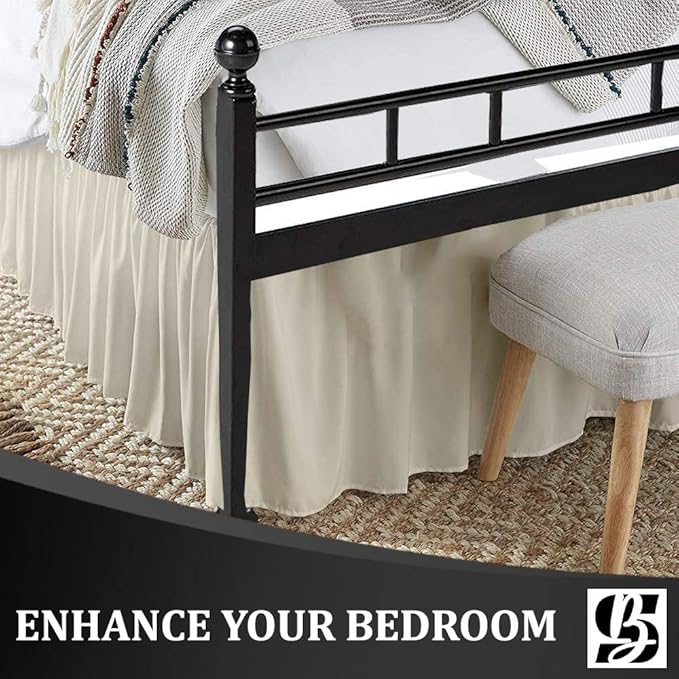 SKY BEDDINGS - Queen Size Ruffled Bed Skirt with Split Corners - 16 Inch Drop Dust Ruffle Bed Skirt with Platform Three Sided Coverage - 100% Microfiber, Ivory
