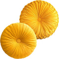2 Pcs Round Throw Pillows Pleated Velvet Pumpkin Round Pillows Floor Cushion for Living Room Couch Chair Bed Sofa 15.7"x15.7"/13.8" x 13.8" (Yellow)