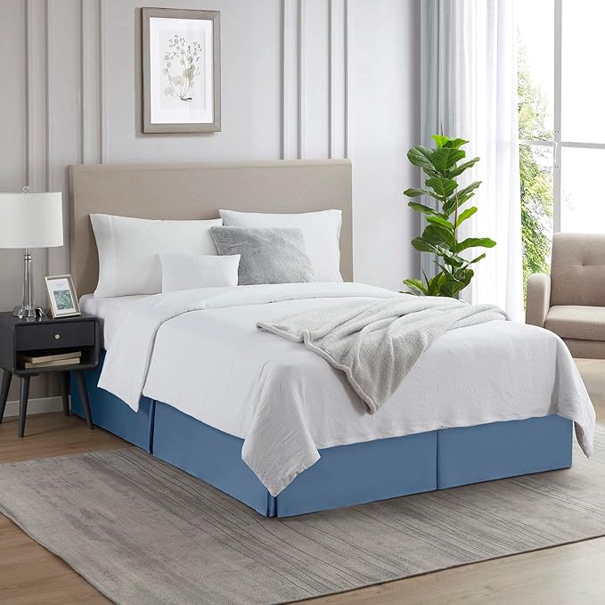 Nestl Blue Heaven Twin Bed Skirt - Twin Size Bed Skirt 14 Inch Drop - Brushed Microfiber Bed Skirts - Hotel Quality Pleated Bed Skirt - Shrinkage & Fade Resistant