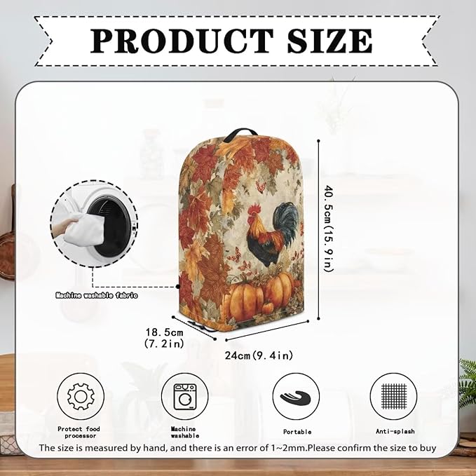 Pumpkins Rooster Blender Cover Turtle Coffee Maker Cover Dust Protection Appliance Covers for Kitchen Counter Anti Fingerprint Polyester Autumn Harvest Pattern