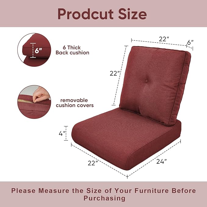 9-Piece Outdoor Patio Cushion Set - Fade & Water Resistant with Removable Olefin Cover, 22x24x4 Inch Memory Foam Cushions for Wicker Sectional Sofa – Red/Buckle