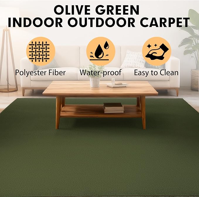Marine Carpet,6 FT x 23 FT Olive Green Indoor Outdoor Carpet 0.2" Thick with Water-Proof TPE Backing, Non-Slide for Home, Patio, Porch, Deck