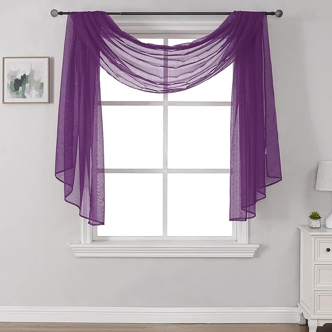 DONREN 144 Inch Length Window Scarf for Background - Luxury Soft Sheer Scarf Add to Window Curtains for Enhanced Effect (Royal Purple,1 Panel)