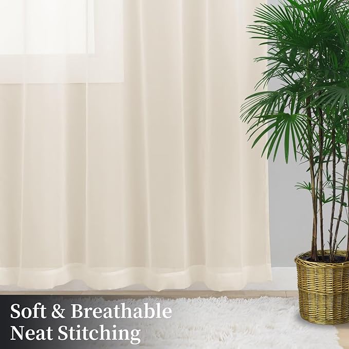 Sheer Curtains 54 Inches Long 2 Panels, Rod Pocket Short Curtain for Kitchen, Bedroom, Cafe Window(Ivory 38" W x 54" L)