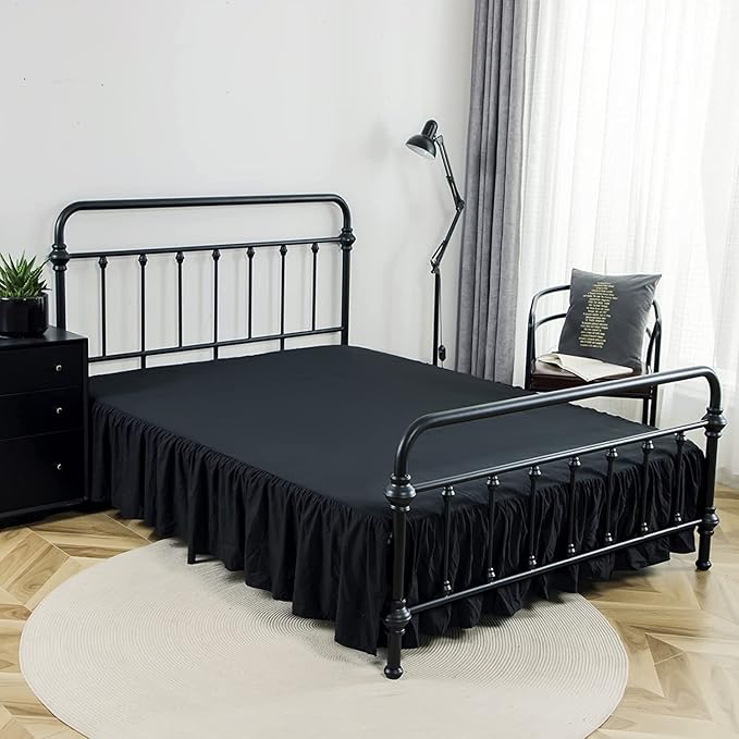 Bed Skirts Twin Size 18 Inch Ruffled Bed Skirt with Split Corners, 18 Inch Drop Dust Ruffle Bed Skirt with Platform, Black