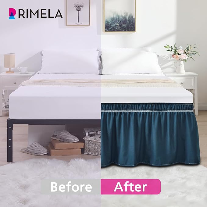 RIMELA Dusty Navy Bed Skirt Queen Size 18 Inch Drop, Wrap Around Elastic Bedskirt, Dust Ruffle for Adjustable Bed Base Machine Washable Easy to Install Bed Skirts