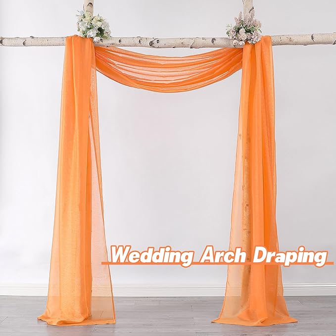 DONREN Coral Orange Window Scarf for Background - Luxury Soft Decoration Semi Sheer Scarf for Party Wedding (1 Pack,52 W x 216 L)