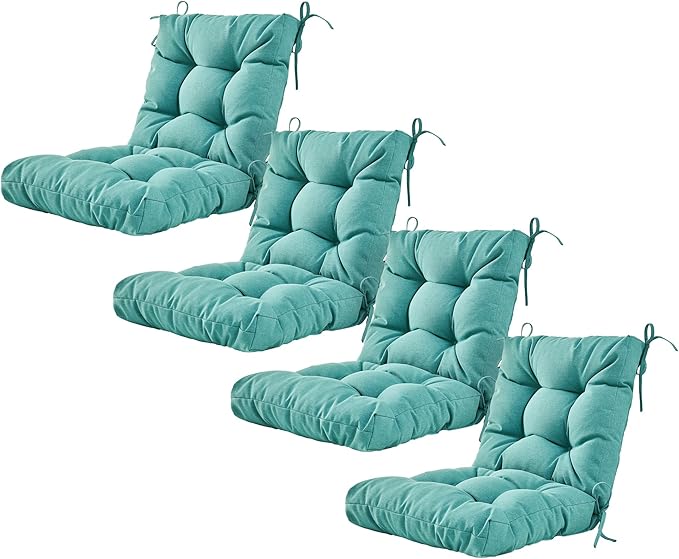 ARTPLAN Seat/Back Outdoor Chair Cushion,Set of 4 Patio Chair Cushion with Tie,Tufted Replacement for Patio Furniture,20x20x4 Inches,4 Count