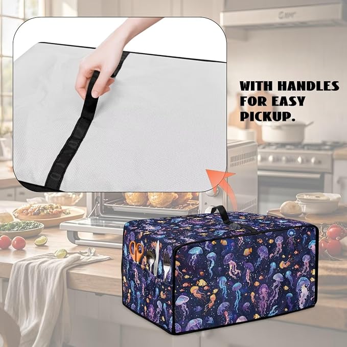 Jellyfish Clownfish Bubble Print Microwave Oven Cover Dust-Proof Fabric Toaster Oven Covers Easy to Clean Foldable Microwave Oven Grill Cover Protector with Top Handle, L