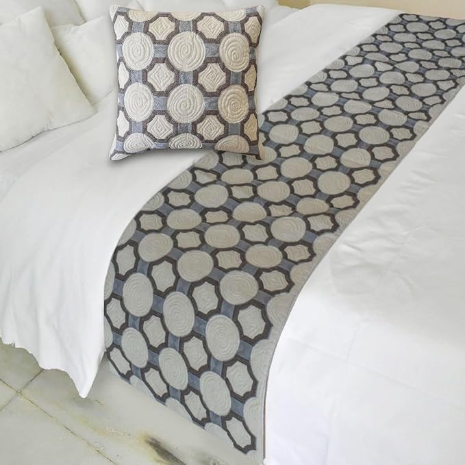 The HomeCentric Blue Bed Runner for King/Queen/Twin Cotton Decorative Bed Scarf 53"x18" Bed Runner Without Pillow Cover, Geometric Bed Scarf Bedroom Décor Accent - Stitched Symmetry