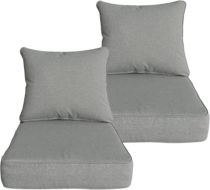 Goodgoods 24x24 inch Outdoor/Indoor Deep Seat Patio Cushions Set of 2 Resilient Foam Filling Water Repellent Stain-Resistant UV Resistant Weather Resistant Deep Seat Bottom Light Gray