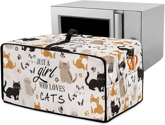 Waterproof Microwave Oven Grill Cover Protector Cartoon Cats Paw Print Foldable Microwave Oven Dust Cover with Storage Bags Just A Girl Print Case Protections for Toaster Oven, S