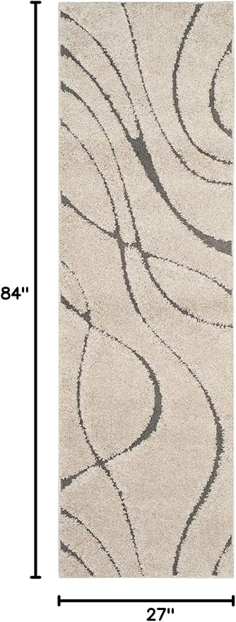 SAFAVIEH Florida Shag Collection Runner Rug - 2'3" x 7', Cream & Grey, Non-Shedding & Easy Care, 1.2-inch Thick Ideal for High Traffic Areas in Living Room, Bedroom (SG471-1180)