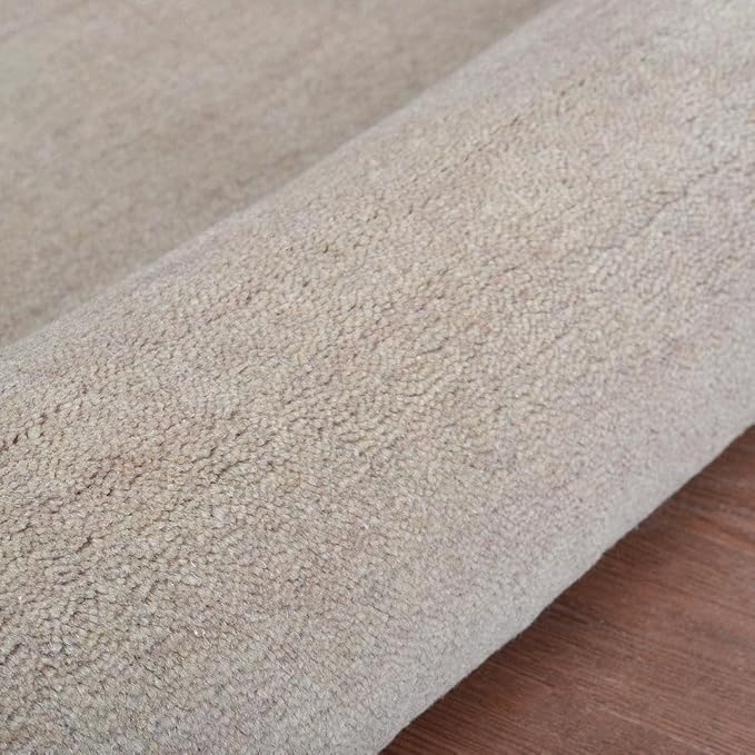 Hand Knotted Loom Wool ECO-Friendly Area Rugs - 3'x5', Rectangle, Beige Color, Solid Plain Design, High Pile Handmade Anti Skid Area Rugs for Living Room, Bed Room (L00111)