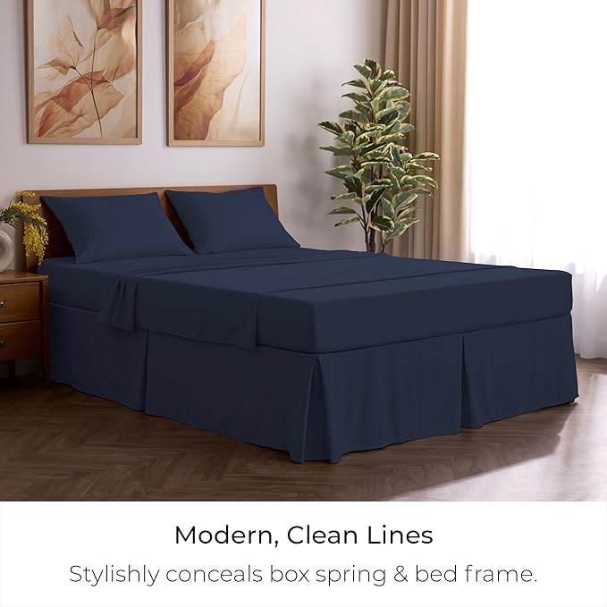 Mellanni Bed Skirt Cal King Size- Bed Skirting - 15-Inch Tailored Drop Pleated Dust Ruffle - Hotel Luxury Bedding - Wrinkle, Fade, Stain Resistant - 1 Bedskirt (Cal King, Navy Blue)