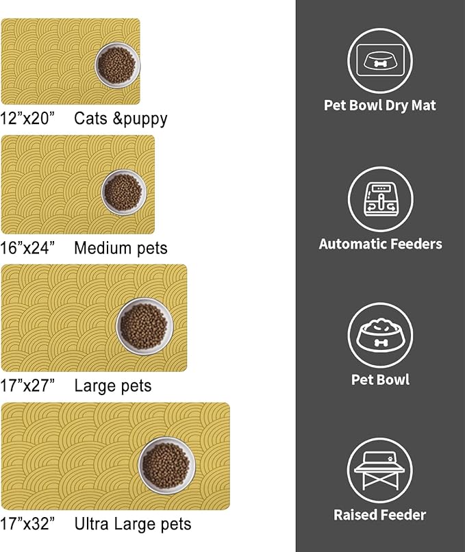 Dog Food Mat for Floors, Absorbent and Quick-Drying Pet Cat Food Mat,Anti-Fouling and Easy-to-Clean Pet Feeding Mat,Dog Bowl Mats for Messy Drinking Water Bowls.16x24inch Boho Style